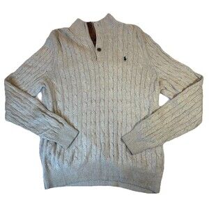 Polo Ralph Lauren Tussah Silk Sweater Men’s Large Ribbed Cableknit Tan Brown VTG
